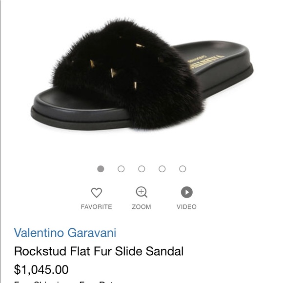 VALENTINO ROCKSTUD FLAT FUR SLIDE 🖤🖤🖤 - Picture 2 of 5